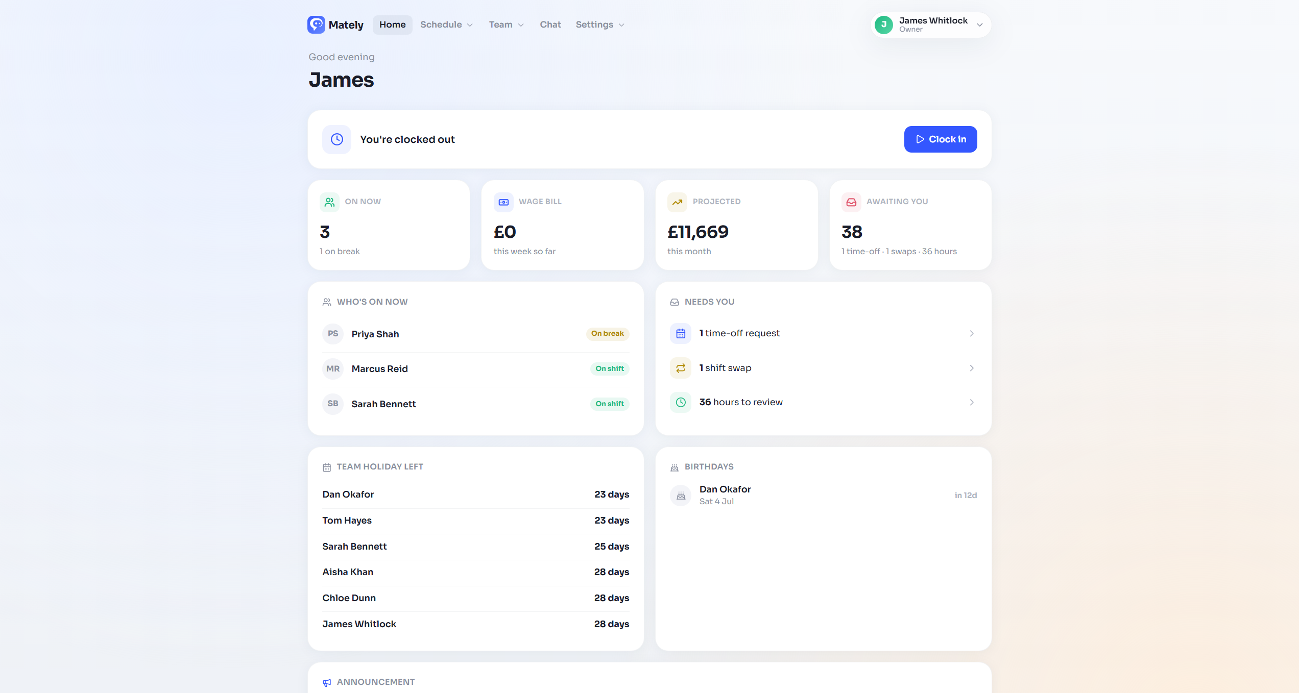 Mately dashboard